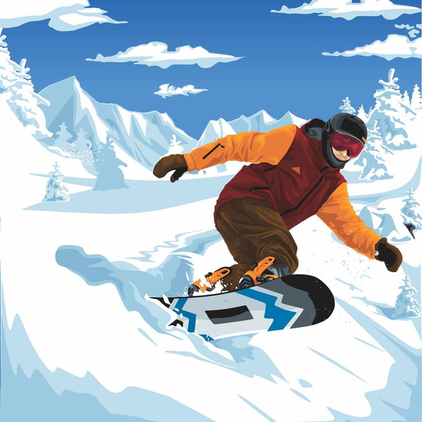 Snowboarder plezier rit poeder - Vector, afbeelding