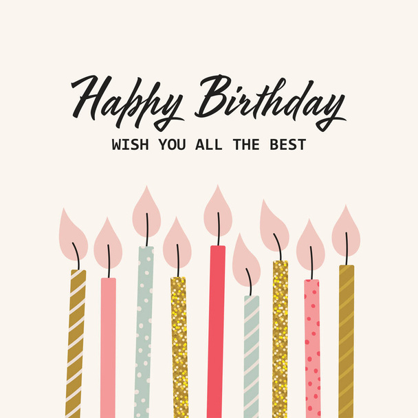 Happy Birthday greeting card with candles. Vector illustration in simple style - Vector, Image