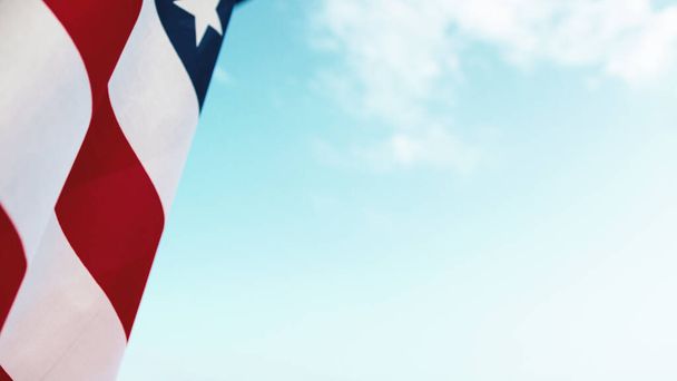 Amerykańska flaga machająca podczas obchodów Dnia Pamięci. - Zdjęcie, obraz