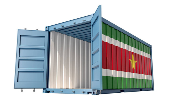 Cargo containers with Suriname national flags. 3D Rendering - Fotografie, Obrázek