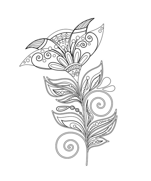 Beautiful Folkloric Flower, Nature Inspired Design Element. Ornate Abstract Pattern. Ethnic Motif, Floral Style. Vector Illustration. Coloring Book Page - Vektör, Görsel