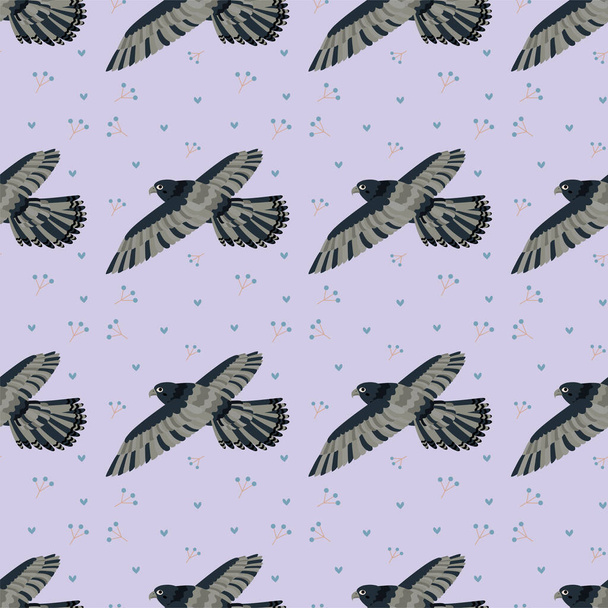 Pattern with falcon bird. Flat vector illustration. - Vektor, Bild