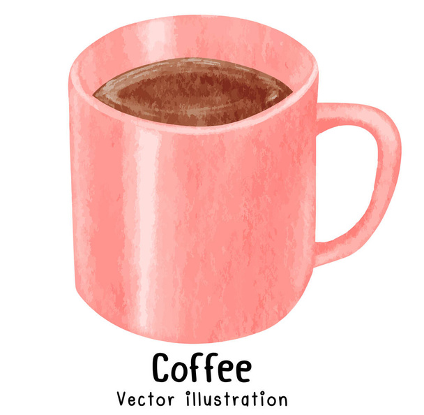 Red mug of coffee drink watercolor sketch isolated on white background. vector illustration. - Vektör, Görsel