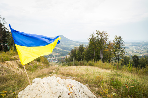 Mountain top with Ukrainian flag - Foto, Bild