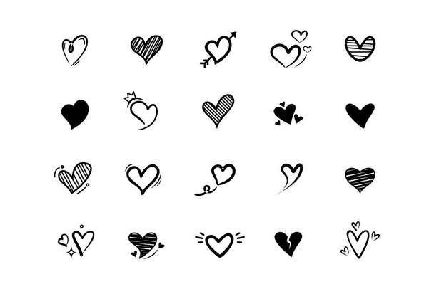 set van eenvoudige handgetekende liefde pictogram illustratie vector, liefde symbool collectie - Vector, afbeelding