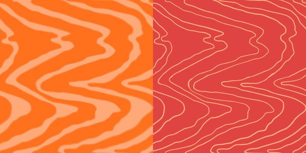 Rode zalm filet vector naadloze textuur. Voedsel abstract behang patroon met golvende strepen. Sushi restaurant verpakking en Menu ontwerp. - Vector, afbeelding