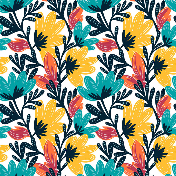 Bright bold abstract flower flat seamless pattern. Vector illustration - Vektor, Bild