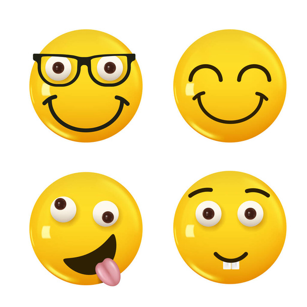 Állítsa be a 3D ikon sárga színű mosoly emoji. Vektorillusztráció - Vektor, kép