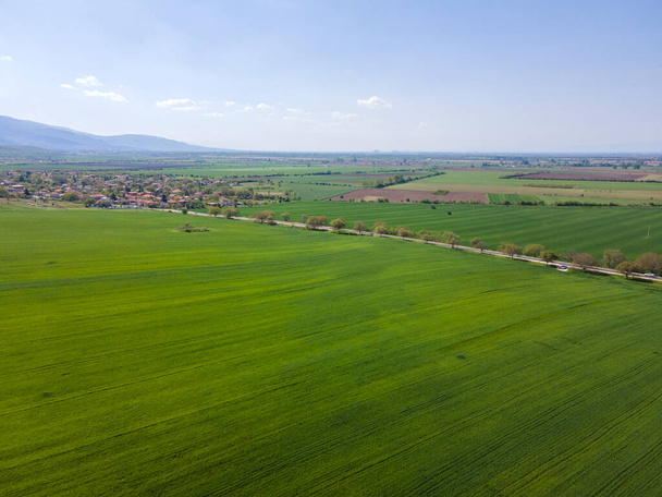 Aerial view of Upper Thracian Plain near town of Asenovgrad, Plovdiv Region,  Bulgaria - Zdjęcie, obraz