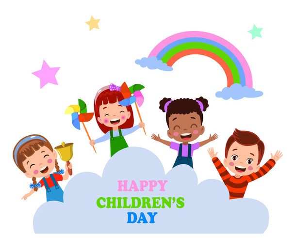 Un manifesto per il giorno dei bambini con le parole giorno dei bambini felice - Vettoriali, immagini