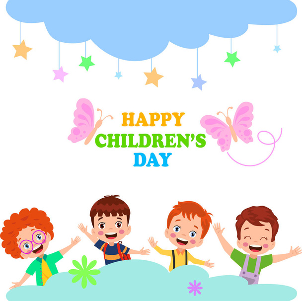 幸せな子供の日という言葉で子供の日のためのポスター - ベクター画像
