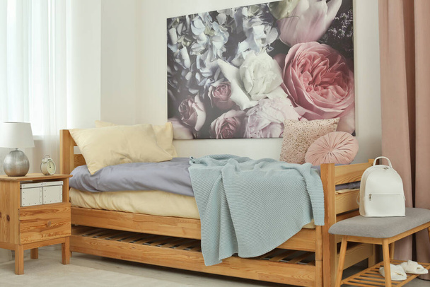 Stylish teenager's room interior with comfortable bed - Zdjęcie, obraz