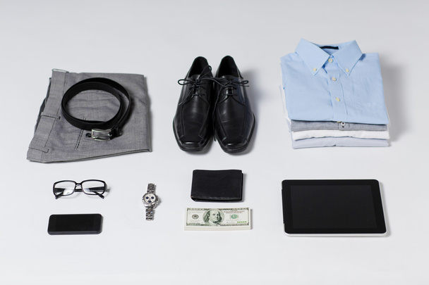 close up of formal clothes and personal stuff - Foto, Imagen