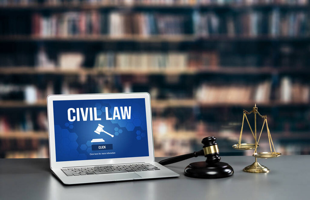 Αστικό δίκαιο έξυπνες πληροφορίες που εμφανίζονται στην οθόνη υπολογιστή laptop για την κοινή δικαιοσύνη Έννοια των δικαιωμάτων του νομικού κανονισμού - Φωτογραφία, εικόνα