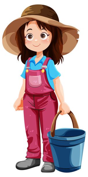 Roztomilý zahradník kreslený postava s kbelík ilustrace - Vektor, obrázek