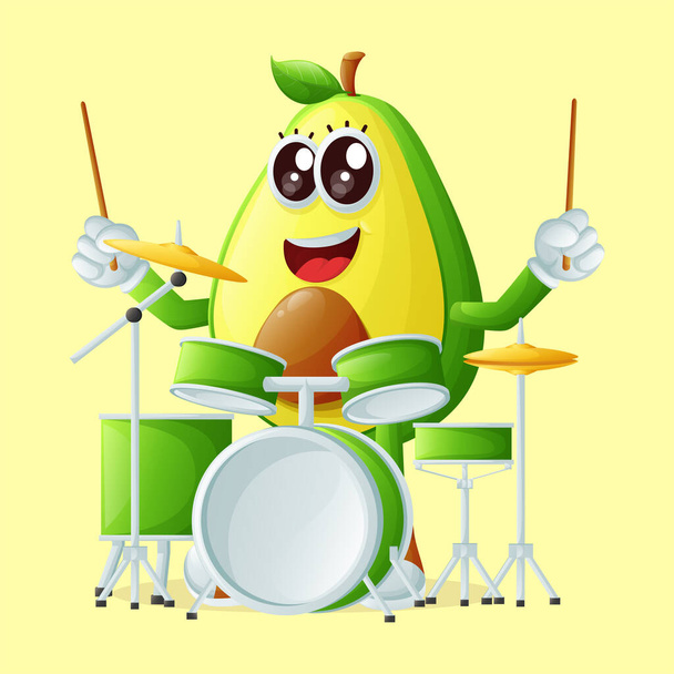Niedliche Avocado Charakter Trommel spielen. Perfekt für Kinder, Fanartikel und Aufkleber - Vektor, Bild