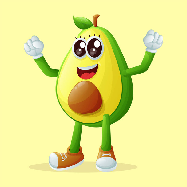 Cute avocado character making a victory sign with his hand. Perfect for kids, merchandise and sticker, banner promotion or blo - Wektor, obraz