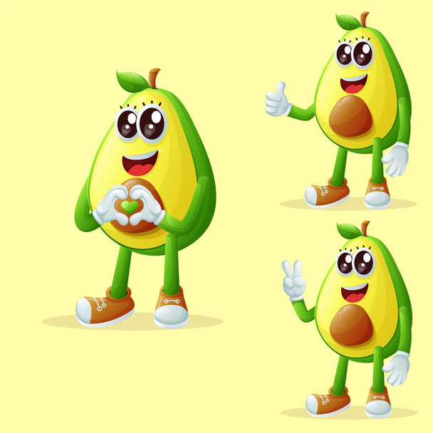 Set of cute avocado characters making playful hand signs. Perfect for kids, merchandise and sticker, banner promotion or blo - Vektör, Görsel
