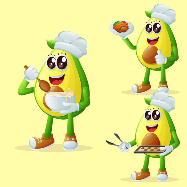 Set of cute avocado character in the kitchen. Perfect for kids, merchandise and sticker, banner promotion or blo - Vektori, kuva