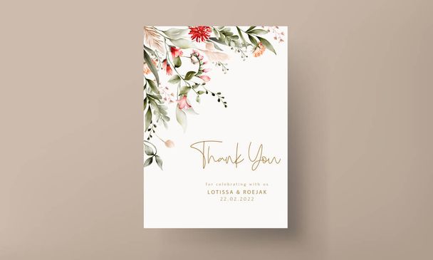 ボヘミアの花の水彩の結婚式招待状カードテンプレート - ベクター画像