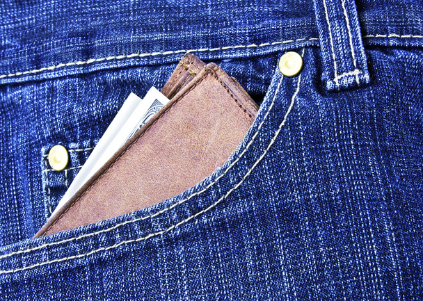 Wallet with money in blue jeans.Man's style life - Foto, imagen