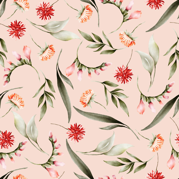 vintage floral seamless pattern with bohemian flower and leaves - Vector, Image