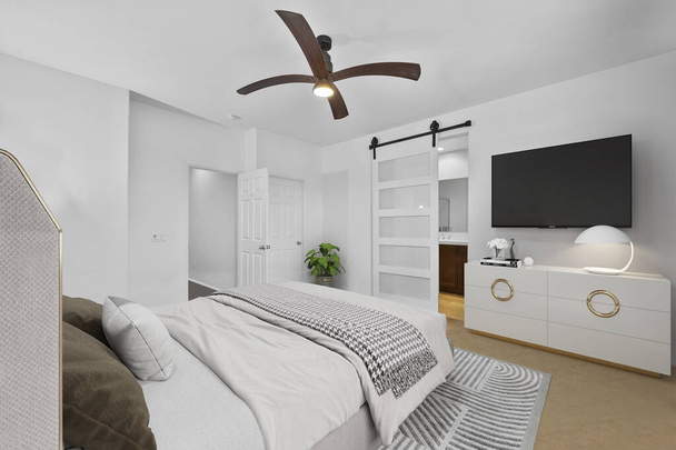 居心地の良いスタイルの寝室のインテリア、 3Dレンダリングデザイン - 写真・画像