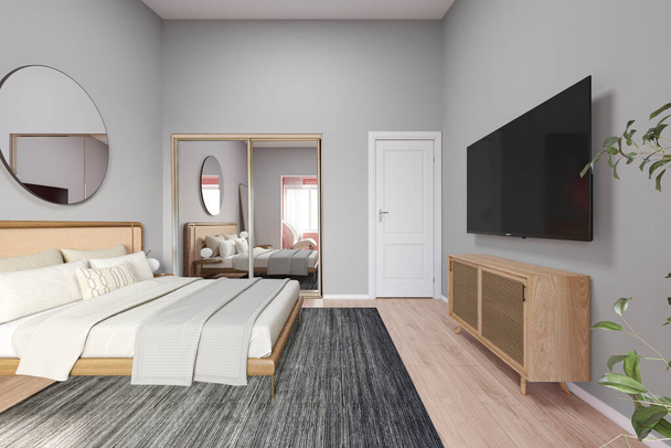 modern bedroom interior design, 3d rendering, illustration - 写真・画像