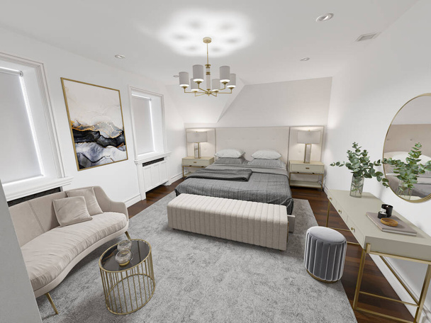 3d renderowania nowoczesnego wnętrza sypialni - Zdjęcie, obraz