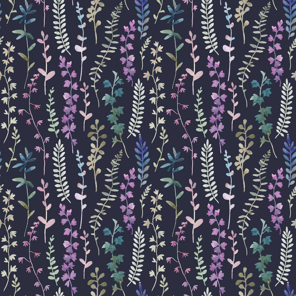 Beautiful floral seamless pattern with watercolor wild herbs and flowers. Stock illustration. - Foto, Imagem