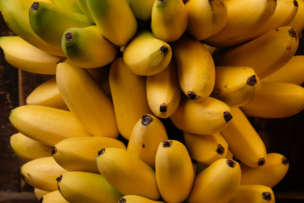 As bananas Lady Finger são cultivares diploides de Musa acuminata. Eles são pequenos, de pele fina e doces. Pisang emas. um monte de bananas douradas frescas. - Foto, Imagem