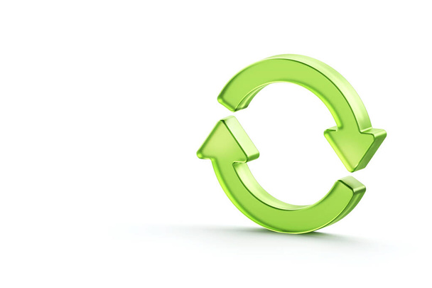 Due frecce di vetro verde icona su sfondo bianco, simbolo di aggiornamento. Aggiornamento vetro verde 3d, icona di aggiornamento, rendering 3d - Foto, immagini
