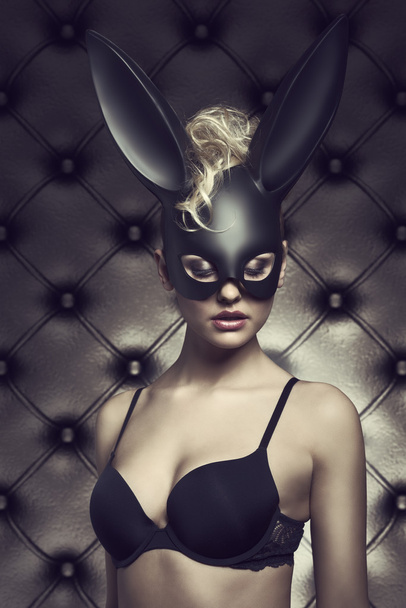 female with black bynny mask - Foto, Imagem