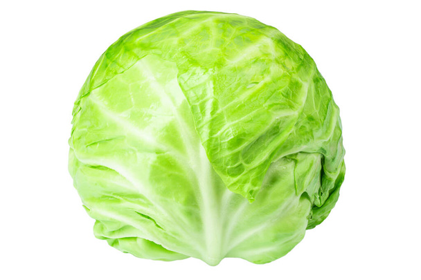 Green Head of young cabbage on a white isolate background. Vegetarian natural healthy food. File contains clipping path. - Photo, image