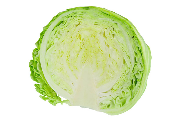 Half Green Head of young cabbage on a white isolate background. Vegetarian natural healthy food. File contains clipping path. - Photo, Image