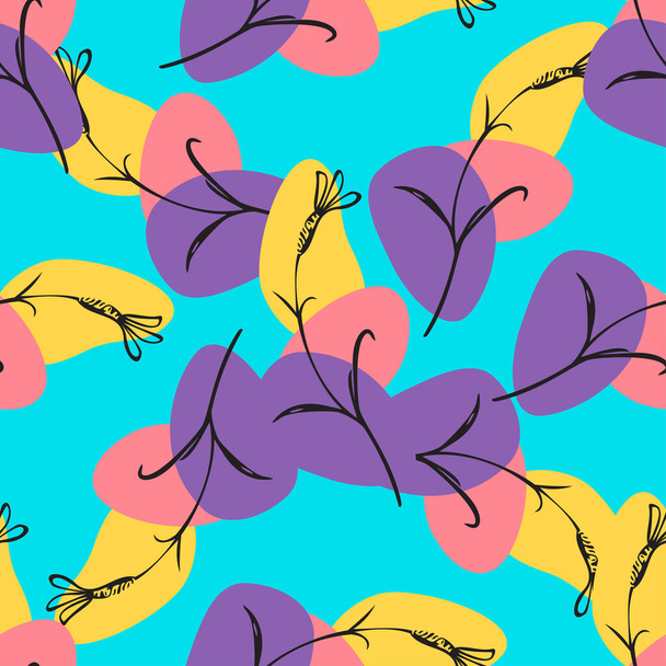 Botanical hand drawn floral seamless pattern. Vintage wildflower plant. Pastel abstract background. Creative style. Graphic design wallpaper, packaging, wedding invitation, banner Vector illustration - Вектор,изображение