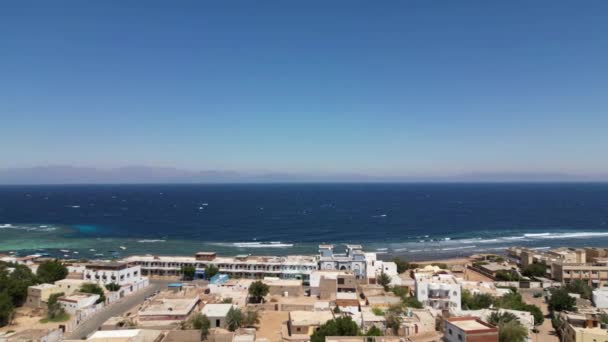 Aerial drone view of Dahab town from the mountain nearby, South Sinai, Egypt - Footage, Video