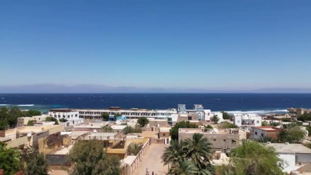 Aerial drone view of Dahab town from the mountain nearby, South Sinai, Egypt - Footage, Video