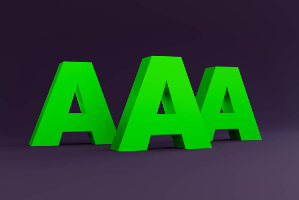 Triple A in green capital letters. Rating and efficiency efficiency concept. 3D illustration - Фото, изображение