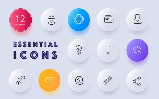Online communication icon set. Social media, messaging apps, video calls, email. Global connectivity. Neomorphism style. Vector line icon for Business and Advertising - Vector, Image