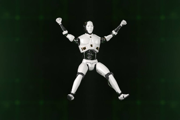 Futurisztikus világ robotok futnak. Technológia bemutatása robotokkal. A robot 3D-s renderelése. - Fotó, kép