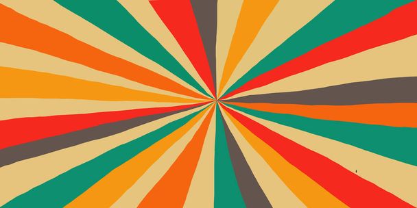 Cool Hand Drawn Radial Stripes Groovy Background. Circus Colorful Pattern. Retro Sunshine Texture. - Vector, Image