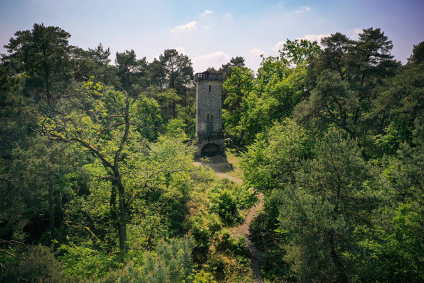 aerial view on the stone tower of Samois sur Seine in Seine et Marne in France - Photo, Image
