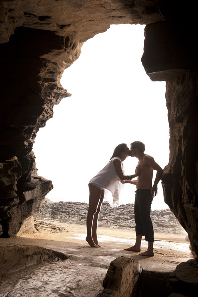 Young beautiful  in love couple having fun flirting at the beach - Photo, image