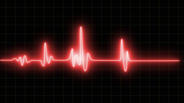 Noodsignaal controle. Rood gloeiende neon hart puls. Hartslag. Elektrocardiogram, Rood gloeiende neon hart puls illustratie. - Foto, afbeelding