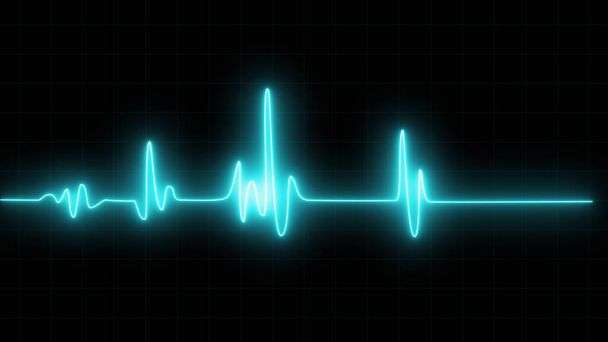 Herzfrequenzmesser Elektrokardiogramm schöne himmelblaue helle Design auf schwarzem Hintergrund. Herzschlag-Symbol. Pulsleitungsillustration. - Foto, Bild