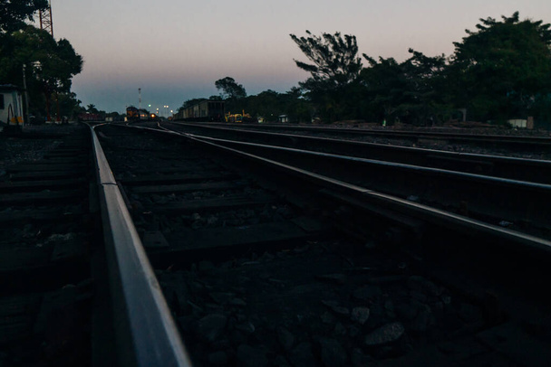 Railway sleepers and rails close-up. High quality photo - Photo, Image