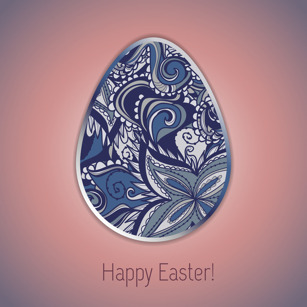 Easter egg greeting card with abstract hand drawn ornament.  - ベクター画像