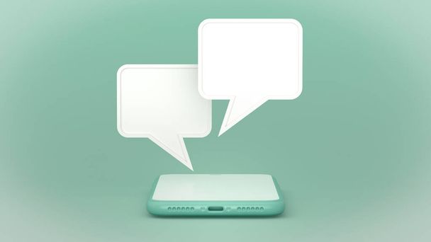 3D απόδοση της φούσκας ομιλίας συνομιλίας στην οθόνη Smart Phone. - Φωτογραφία, εικόνα
