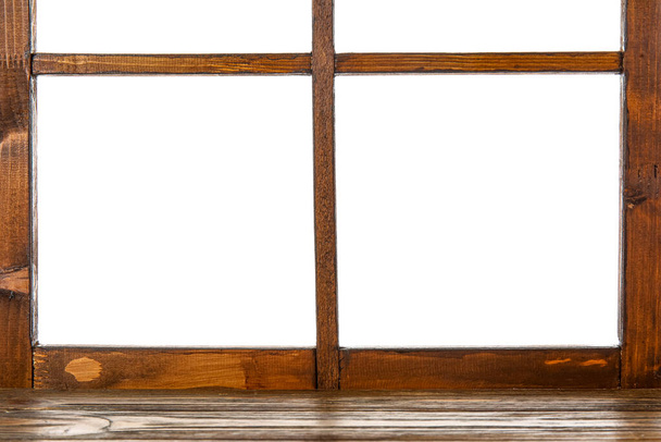 Drewniana rama okienna izolowana na białym tle, zbliżenie - Zdjęcie, obraz